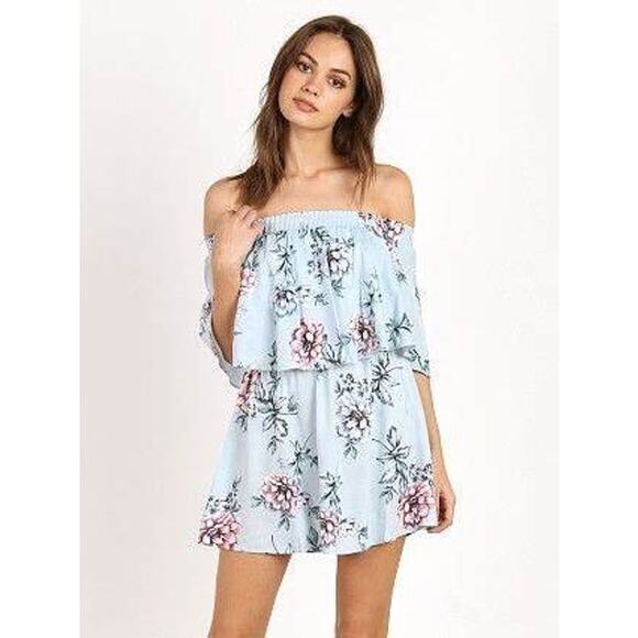 Show Me Your MuMu Casita Blue Wildflower Breeze Floral Off Shoulder Mini Dress M - Picture 1 of 9